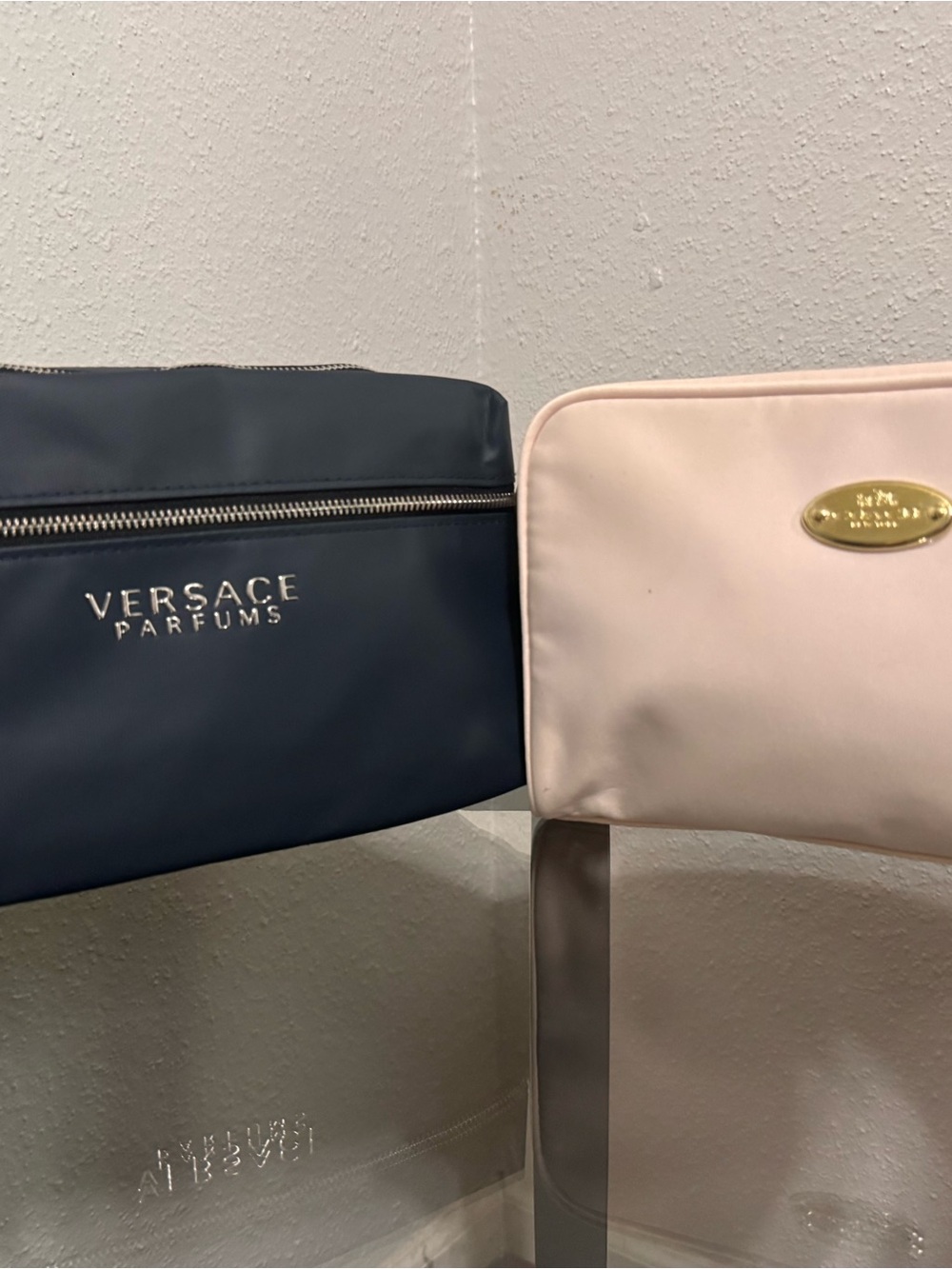 Versace Navy and Blush Pink Cosmetic Pouch Duo